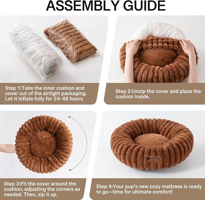 MEWOOFUN Donut Dog Beds for Small Dog, Calming Bed Round Cute Puppy Bed with Non-Slip Bottom, Fluffy Washable Pet Bed for Puppy and Kitten (Dark Brown, XS (20x20x6))