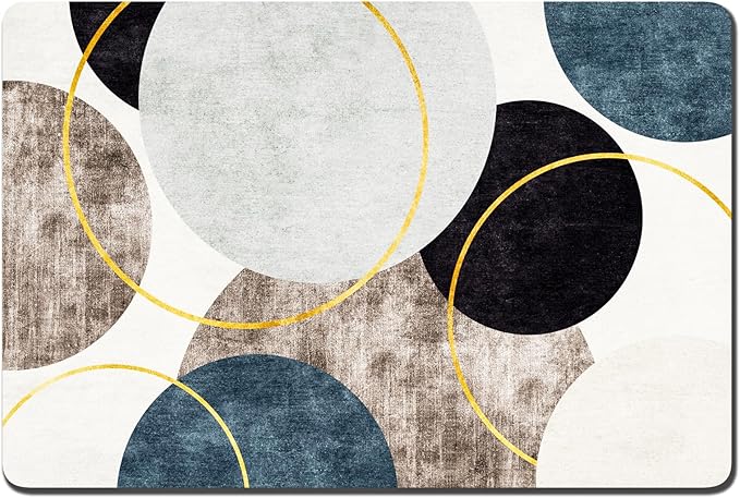 Rnivvi Dog Food Mat, 12" x 19" Boho Absorbent Dog Cat Bowl Mat for Food and Water, Cute Anti-Slip Rubber Pet Feeding Rug Protect Floors, Puppy Placemat for Feeding & Watering Supplies, Abstract Circle