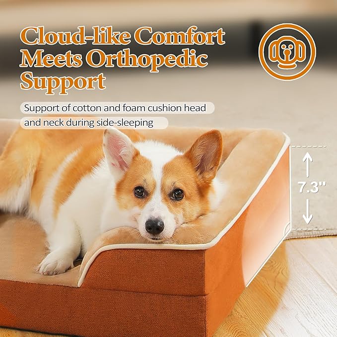 PAWZ Road Orthopedic Dog Bed Medium with Memory Foam,2-Layer Waterproof Cover and Non-Slip Bottom for Small, Medium and Large Dogs-Brown Large