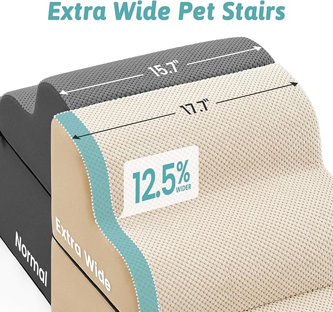 Wide Dog Stairs for Small Dogs 19.7" H, Detached Dog Step for Puppy or Older Cat, Ramp for Bed, Sofa, Couch or Chair, Ladder with High Density Foam, 17.7x28.3x19.7 inch, 4 Step, Beige