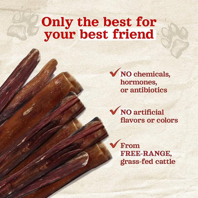 Natural Farm Power Bully Sticks Dog Chews (12”, 5-Pack), 2-in-1 Power Chews: Premium Beef Cheek Wrapped in Beef Pizzle, Great Dog Dental Treats, for Small, Medium & Large Dogs