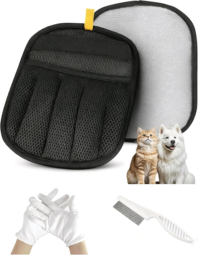 2 Packs Pet Hair Removal Glove,boundle with Anti-Sweat Gloves, Washable Pet Hair Tool for Furniture and Laundry