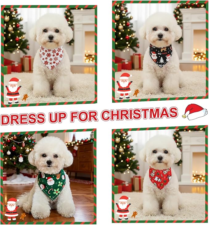 4 Pack Dog Bandana Christmas Scarf Bibs Kerchief Set Pet Christmas Costume Xmas Holiday Bandanas for Medium Large Dogs Pets (Small)