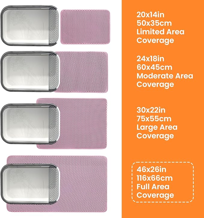 Jumbo Cat Litter Mat, 46x26 Inches Double Layer Honeycomb Litter Trapping Mat, Non Slip Waterproof Urine Proof Extra Large Cat Litter Box Mat, Kitten Supplies and Essentials, XXL, Pink