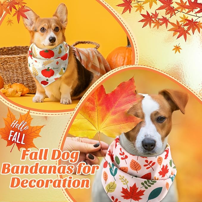 240 Pcs Thanksgiving Fall Bandanas Bulk for Dogs Autumn with Maple Leaves Pumpkin Patterns Soft Bibs Adjustable Triangle Doggie Scarf for Small Medium Large Costume 25.6 x 17.7 x 17.7 Inch