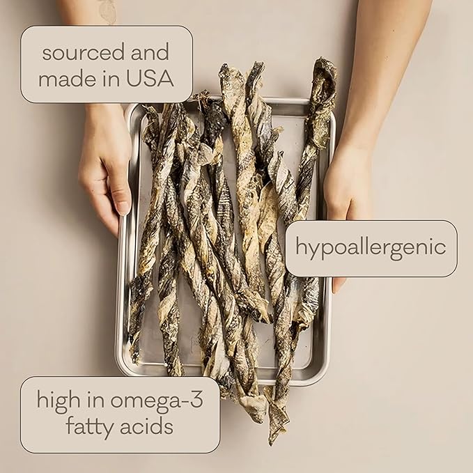 Polkadog Cod Skins for Dogs (2lb Regular) - Single Ingredient, Wild-Caught Fish Skin Dog Treats for All Breeds – High in Lean Protein & Omega-3. Hypoallergenic, Grain Free. Handcrafted & Made in USA