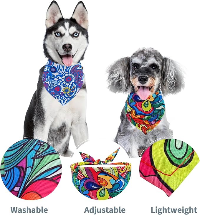 7 PCS Small Dog Bandanas Paisley Hemming Seam Edge Dog Bandana for Medium Dogs Cats Large Scarfs Party Grooming M