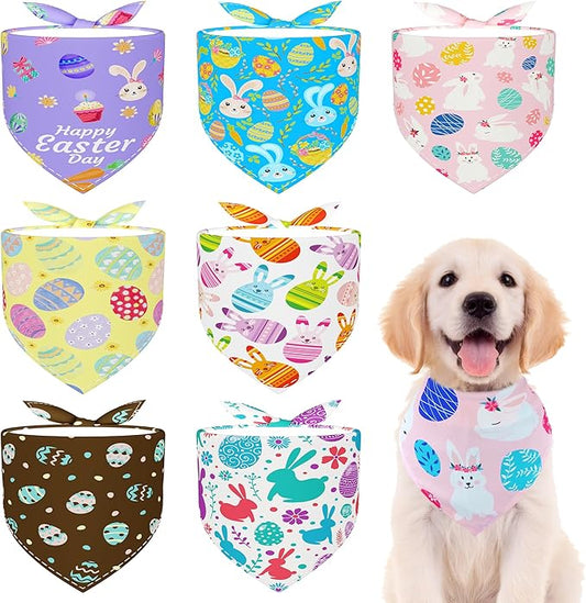 Easter Dog Bandanas for Medium Dog Breed 7 Pcs Hemming Seam Edge Polyester Dog Bandana Adjustable Dogs Scarves Grooming M