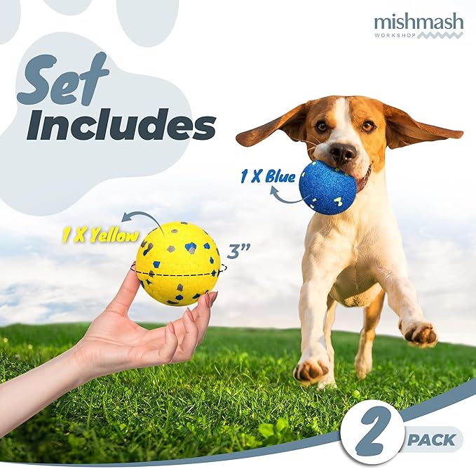MISHMASH Vision Dog Ball Made with Premium Bite-Proof ETPU, Aggressive Chewers Waterproof Bouncy Interactive Dog Toy, Durable Tennis Ball for Medium to Large Breeds/Dogs/Puppies, (2 Pack)