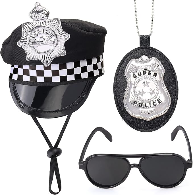 Yewong Pet Police Costume Accessory Set Pet Dog Cat Police Hat Badge Aviator Sunglasses Pet Dress Up Kit for Halloween Christmas Cosplay Role Play Party (Set-C)