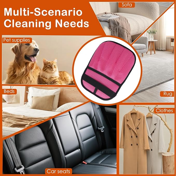 Pet Hair Removal Gloves 2-Pack - Upgraded Five-Finger Electrostatic Cats & Dogs Hair Brush Shedding | Reusable Pet Hair Remover Tool for Laundry, Furniture, Car Seat (Pink)