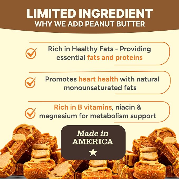 Gaines Family Farmstead Peanut Butter Coated Sweet Potato Dog Bones – 8 oz Bag, Grain-Free, Chewy, Natural Dog Treats for Digestion, Skin, Energy & Immunity – Limited Ingredient, Made in USA