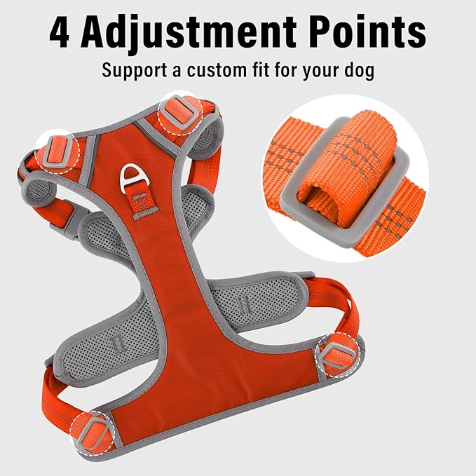 Plutus Pet No Pull Dog Harness, Release at Neck, Reflective Adjustable Dog Vest Harness, Easy Control Handle for Walking, for Small Medium Large Dogs, Orange, S