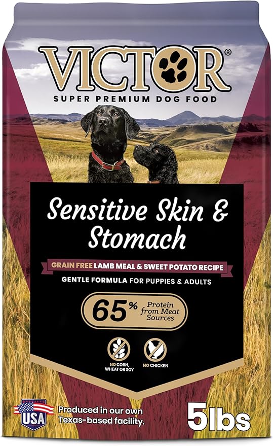VICTOR Super Premium Dog Food— Sensitive Skin and Stomach— Grain Free Lamb Meal and Sweet Potato Recipe Dry Kibble — Gluten Free, No Chicken, Ideal for Dogs with Allergies — Adult and Puppy Food, 5 lb