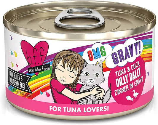 B.F.F. OMG - Best Feline Friend Oh My Gravy!, Tuna & Duck Dilly Dally with Tuna & Duck, 2.8oz Can (Pack of 12)