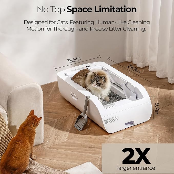 Open-Top Self-Cleaning Automatic Cat Litter Box-Smart APP Control (2.4G/5G) with Health Tracking&24H Backup, Dual Safety Sensors&Odorless Design for Multi-Cat Homes+with Tent