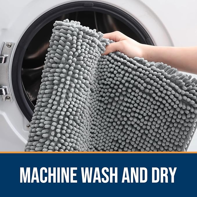 OLANLY Dog Door Mat for Muddy Paws 36x24, Absorbs Moisture and Dirt, Absorbent Non-Slip Washable Doormat, Quick Dry Chenille Mud Mat for Dogs, Entry Indoor Entryway Carpet for Inside Floor, Grey