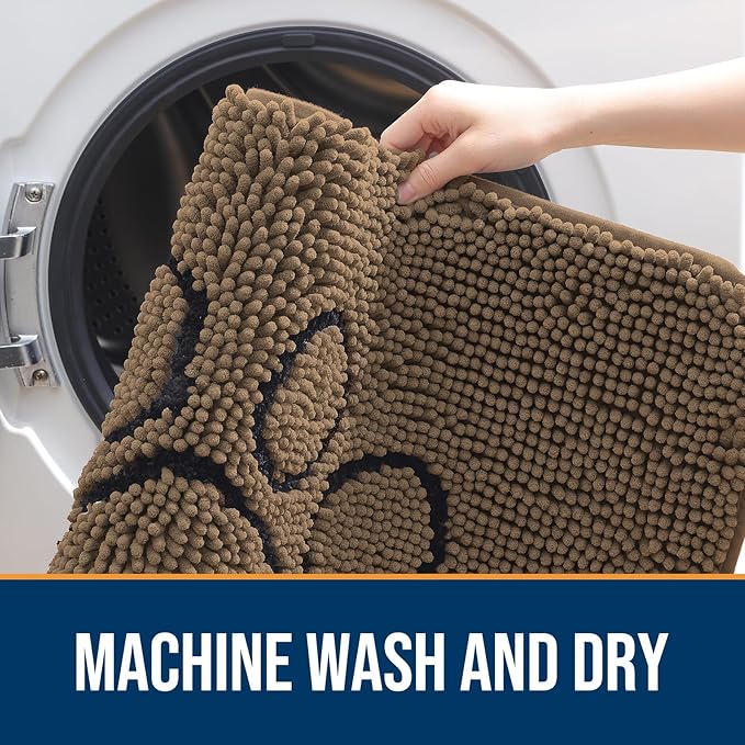 OLANLY Dog Door Mat for Muddy Paws 30x20, Paw Print Design, Absorbs Moisture and Dirt, Absorbent Non-Slip Washable Doormat, Quick Dry Chenille Mud Mat for Dogs, Entry Indoor Entryway Carpet, Tan