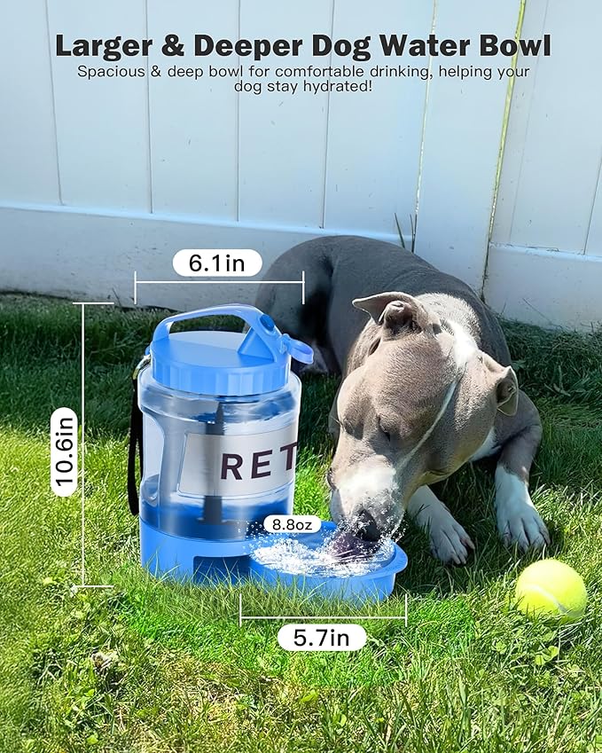 Large Dog Water Bottle Portable Bowl - 77oz Dog Travel Water Dispenser with Pull Out Bowl, Ideal for Hiking, Camping, Parks, Leak-Proof BPA-Free Outdoor Pet Bottle for Large Pets, Blue