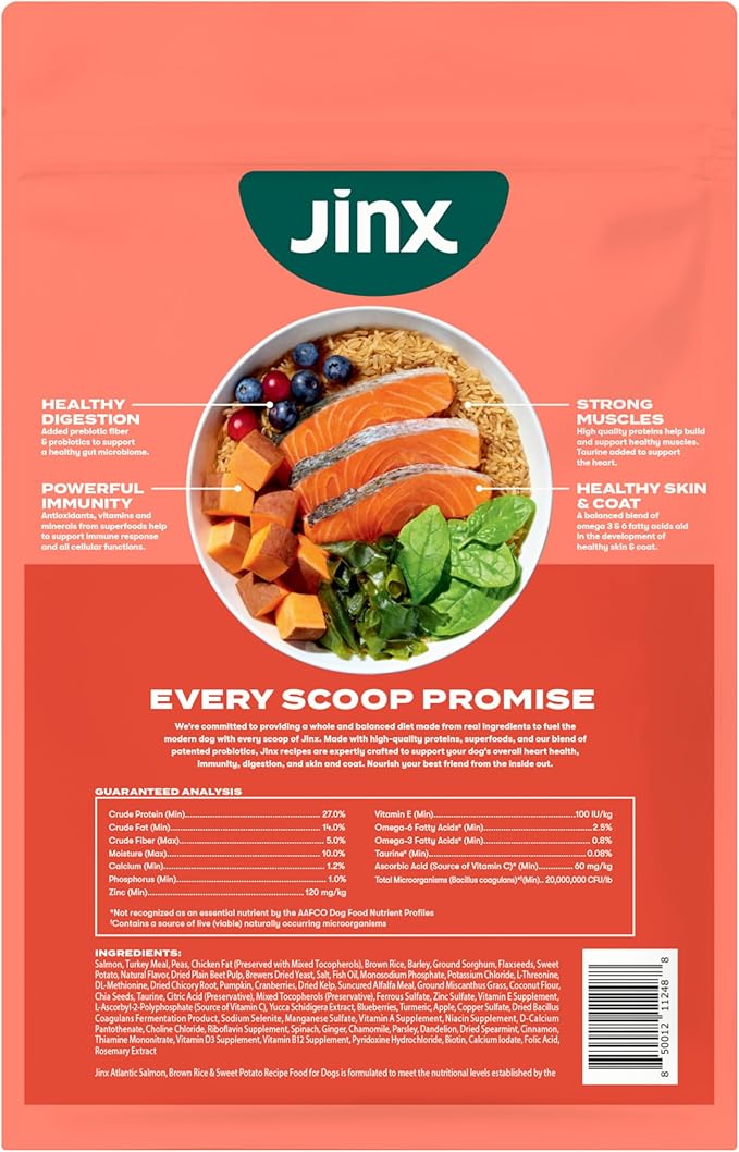 Jinx Premium Dry Dog Food, for All Life-Stages - Real Salmon, Brown Rice & Sweet Potato Kibble with Superfoods for Immune Support & Probiotics for Digestive Support - No Fillers – 4lb