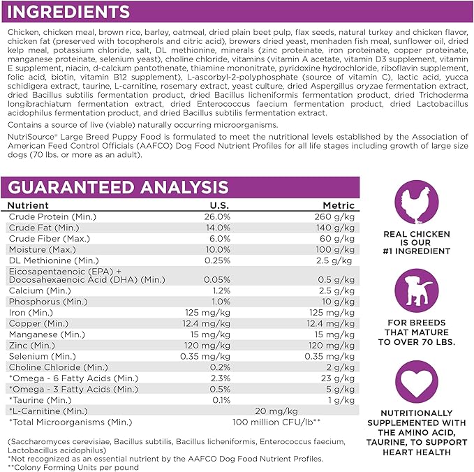 NutriSource Puppy Food for Large Breeds, Chicken and Rice, 4LB