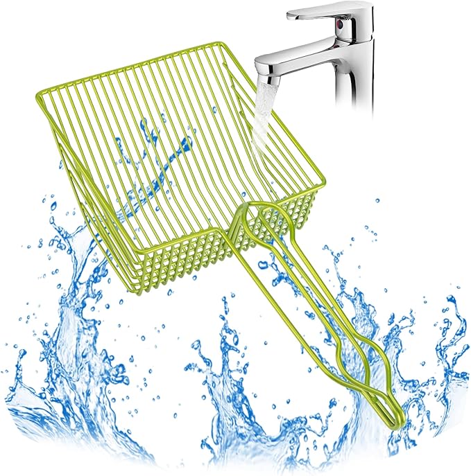 DHXYZZB Cat Litter Scoop, Metal Cat Litter Scooper Kitty Poop Scooper Stand for Litter Box, Fast Sifting Non-Stick Large Cat Poop Sifting cat Scooper (Silver, Large)