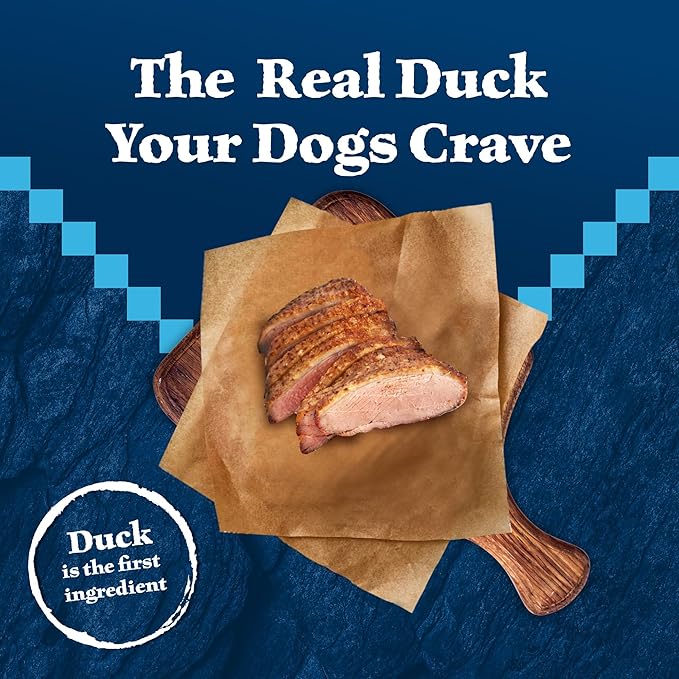 Blue Buffalo Wilderness Natural High-Protein Dry Food for Adult Dogs, WITH WHOLESOME GRAINS, Duck, 28-lb Bag.