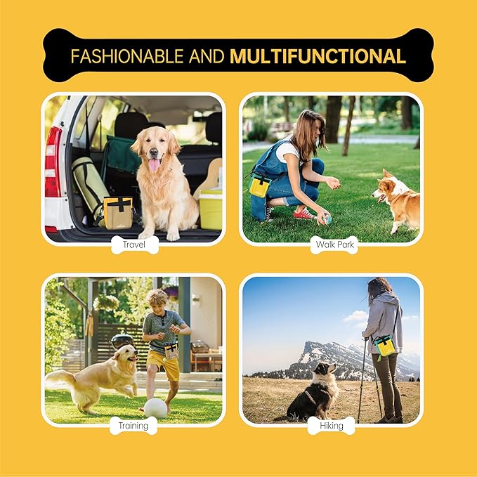 Sharmila Dog Treat Pouch - Large Capacity Storage & Multi-Pocket Design, Waterproof Training Treat Pouch Constructed from High-Density Oxford Fabric for Pet Training, Dog Walking, Hiking (Khaki)