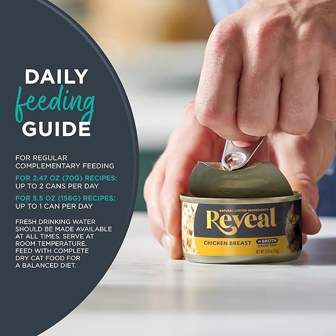 Reveal Natural Wet Canned Cat Food, Limited Ingredient, Grain Free, High Protein with No Artificial Additives, Fish Variety in Broth (20 x 2.47 oz Cans)
