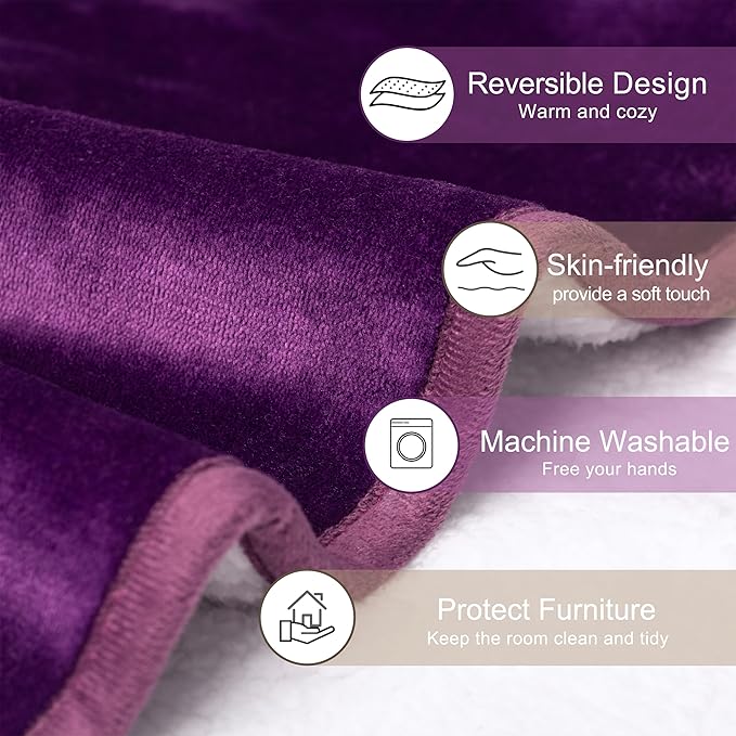 gogobunny Waterproof Pet Blanket for Small Dogs and Cats, Reversible Sherpa Fleece Soft Plush Throw for Couch Protection, Washable Furniture Protector (Dark Purple, 30x40 inches)