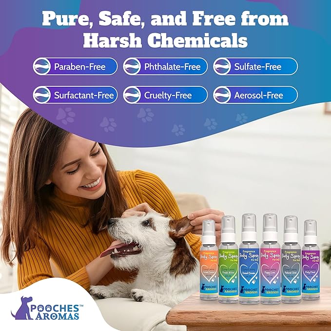 Pooches Aromas Natural Dog Cologne - Premium Grooming Spray - Long Lasting Spray - Deodorizing & Refreshing For Dogs, Adult Canines and Puppies - Aromas Scent to Refresh the Skin (Pack of 6)