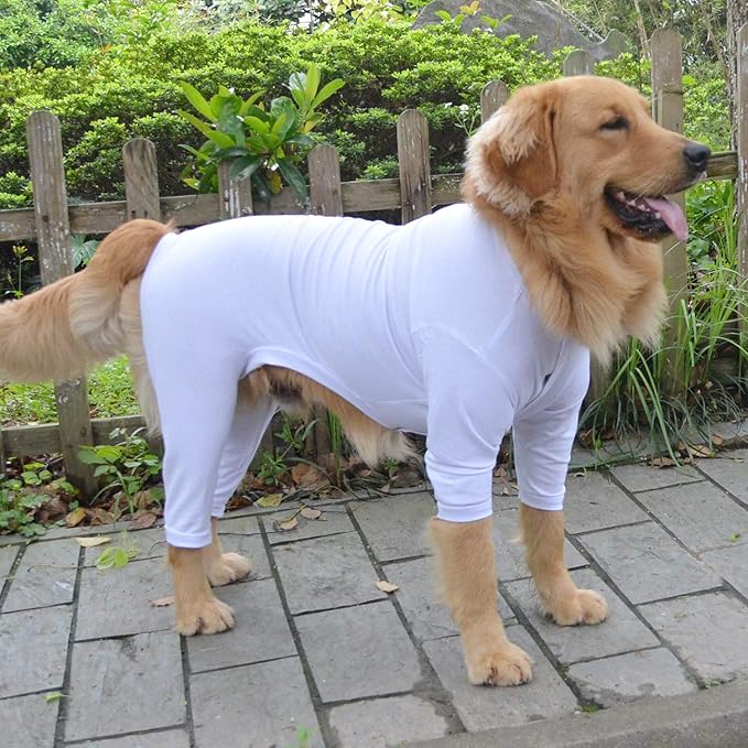 Lovelonglong Four Feet Dog Lightweight Pajamas, Pure Cotton Dog Jumpsuits 4 Legs Dog Onesies T-Shirt Stylish PJS Puppy Costume for Large Medium Small Dogs White S