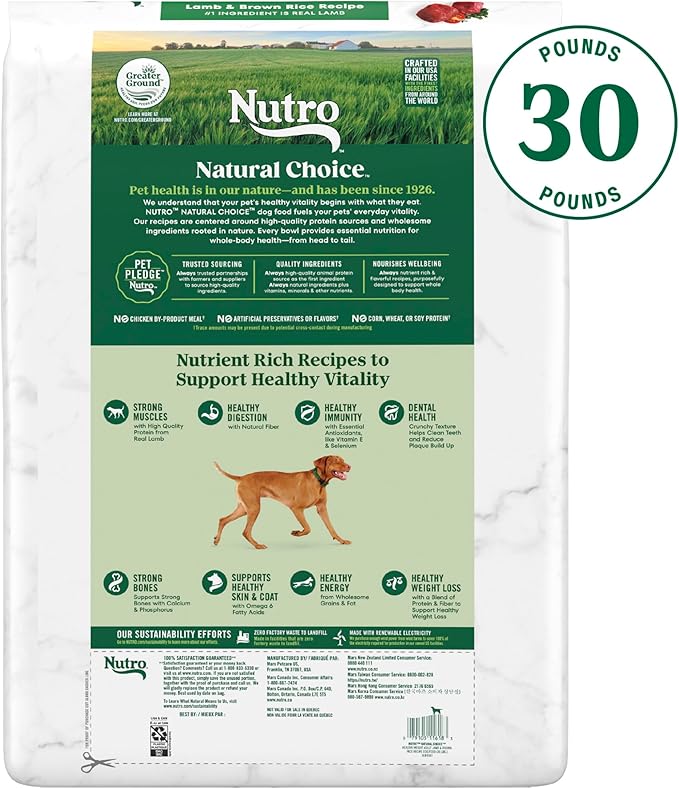 Nutro Natural Choice Adult Healthy Weight Dry Dog Food, Lamb and Brown Rice Recipe, 30 lbs.
