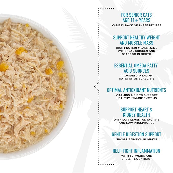 Tiki Cat Silver Variety Pack, Immune System Support Formulated for Older Cats Aged 11+, Senior Wet Cat Food, 2.4 oz. Can (12 Count)