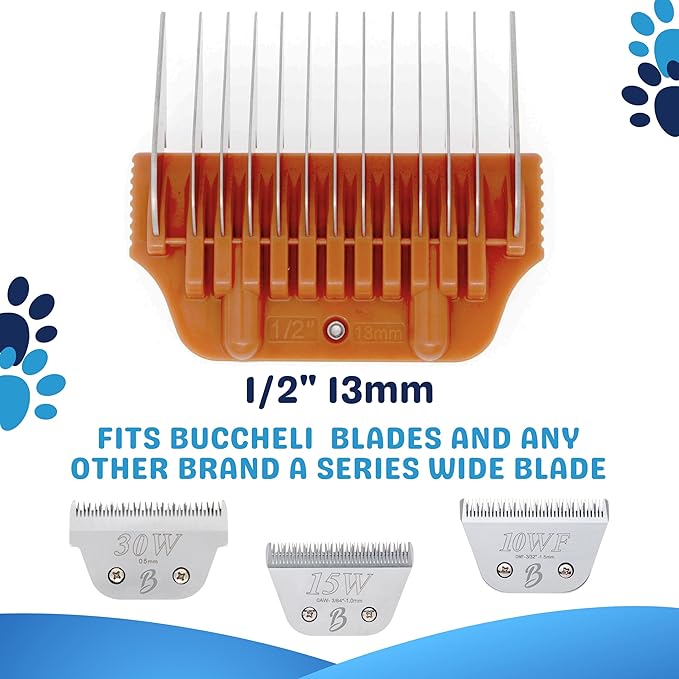 13MM 1/2" Cut Wide Clipper Guard Attachment for A5 Type Blade | Stainless Steel Blade for Professional Groomers and Stylist | Snap-On/Off Design