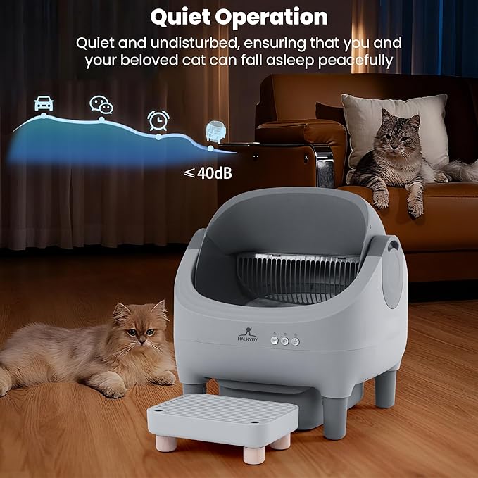 Upgraded Automatic Litter Box Self Cleaning, with Raised Step, Open Top Large Capacity for Multiple Cats, Odor Control & Safety Protection & Smart App Control Health Monitoring & Quiet Operation