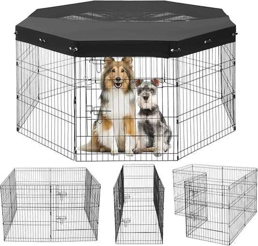 VEVOR Dog Playpen, 8 Pcs 30"H x 24"W Panels Foldable Metal Pet Exercise Pen, Dog Fence Indoor and Outdoor Pen with Door, 600D Oxford Fabric Top Cover, Pet Playpen for Dogs, Cats, Other Small Animals