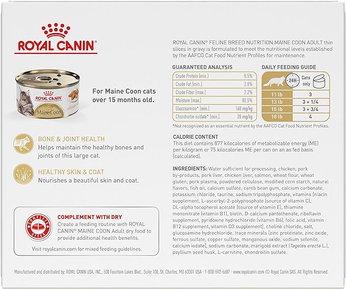 Royal Canin Feline Breed Nutrition Maine Coon Adult Thin Slices in Gravy Cat Food, 3 oz (Pack of 6)