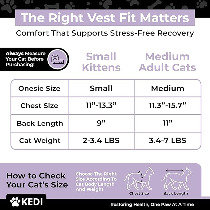 Cat Recovery Cone Kit Post Surgical Soft Pet Vest, Collar, and Non-Irritating Protection Cone for Cats - Comfortable Injury Care Solution (Black with White Paws, Small)