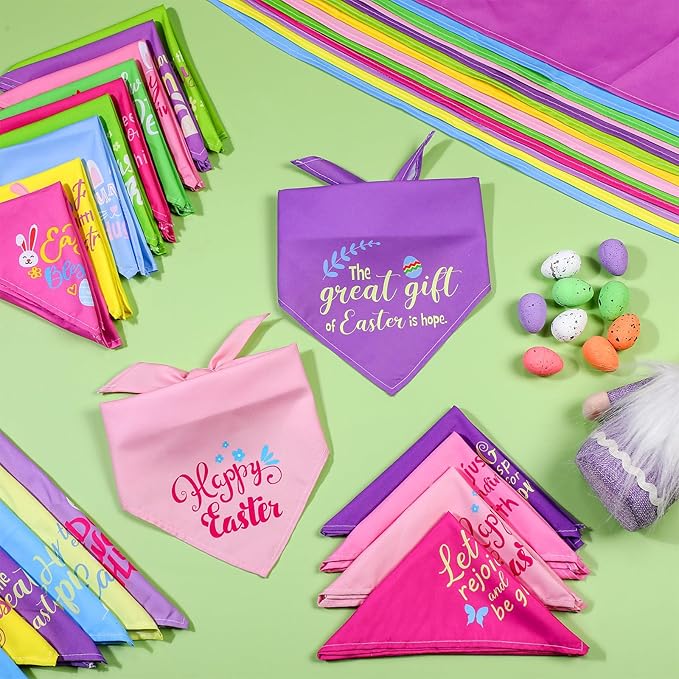 100 Pcs Easter Dog Bandana Bulk with Sayings Pet Triangle Scarf Bibs Washable Puppy Kerchief Adjustable Grooming Supplies for Small Medium Large Dog Cat Costume Accessories
