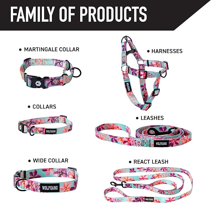 Wolfgang Heavy Duty Adjustable Dog Harness, Pull-Tested to Over 800 lbs for Walking & Training, DigiFloral Print, Large