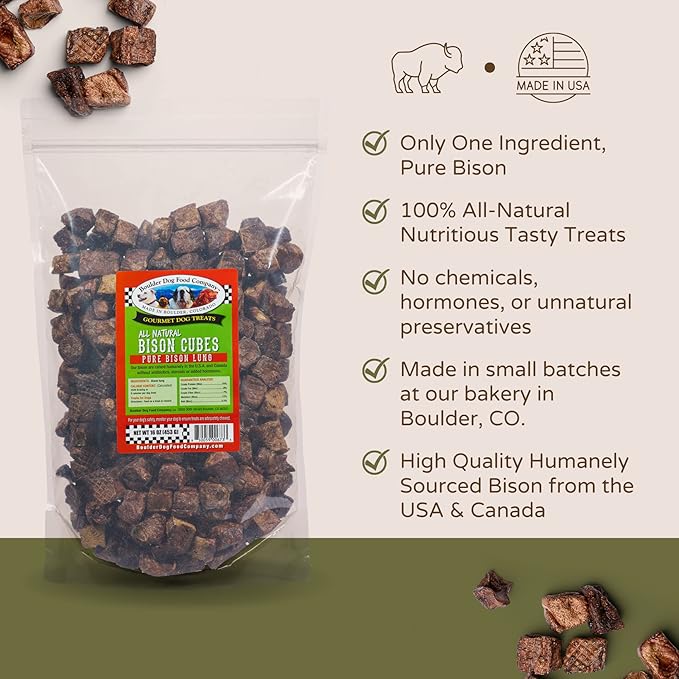 Bison Cubes: Pure Bison Dog Treats - All Natural, Vet Approved, Single Ingredient, Grain Free, Healthy & Nutritious Treats for Dogs (Bison Lung, 16oz)