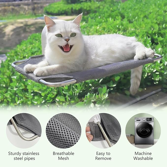 Cat Window Perch,Cordless Cat Window Hammock,Cats Seat for Windowsill,Foldable Cat's Windows Bed for Large Cats with Suction Visualization Pwerful Suction Cups,Especially Suitable for Small Windows