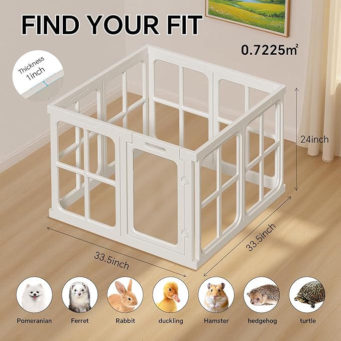 Clear Dog Playpen Indoor, 24" Acrylic Plastic Pet Play Pen with Door, Playpen for Puppy Cat Rabbit Ferret, Easy to Install Preferable Playpen for Small Dogs, Customizable, White 8 PCS