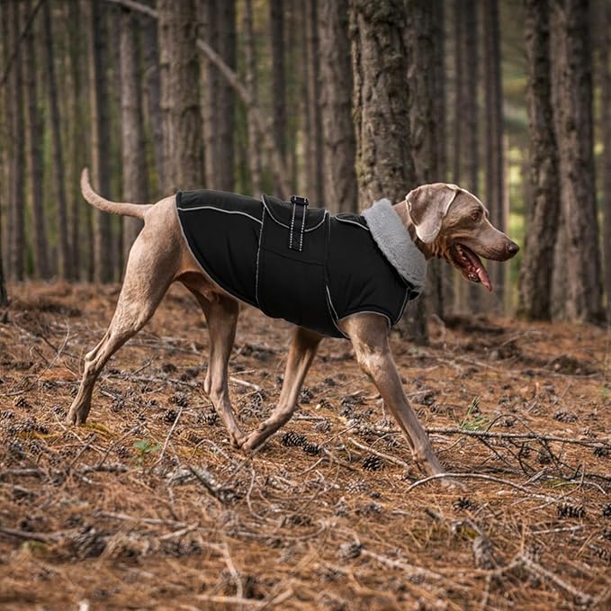 Lelepet Warm Dog Coat Reflective Dog Fleece Vest Waterproof Jacket Windproof Winter Cold Weather Coats with Adjustable Buckle Jackets for Large Dogs, Black, XL