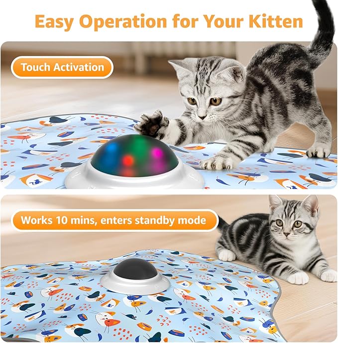 Interactive Cat Toys Rechargeable: Interactive Cats Toy with Chime - Automatic Cat Toys for Indoor Cats, Hide and Seek Toy with Motion, Moving Feather, USB,Blue