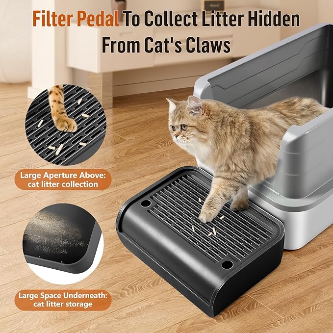 Cat Litter Box Step, Cat Litter Box Ramp Mat with Filter Function for Self-Cleaning Cat Litter Box, Easy to Clean, Cat Pedal Step Stool Ideal for Kitten & Elderly Cats (Black)