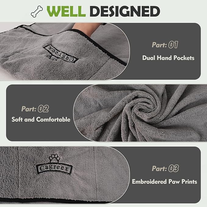 Microfiber Dog Grooming Bath Towel: Super Absorbent Soft Pet Grooming Towel Bath & Shower Supplies - Large Towels to Drying Dog Cat Pets Drying & Grommers (Gray, 1 Pcs)