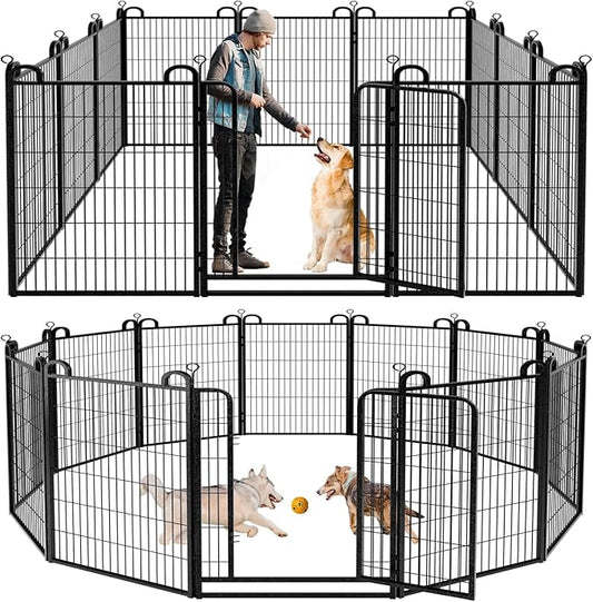 Dog Playpen Outdoor 12 Piece Panels Heavy Duty Dog Fence 47" Height Anti-Rust with Doors Portable for RV Camping Yard, Total 27FT, 58 Sq.ft, Snowy Black