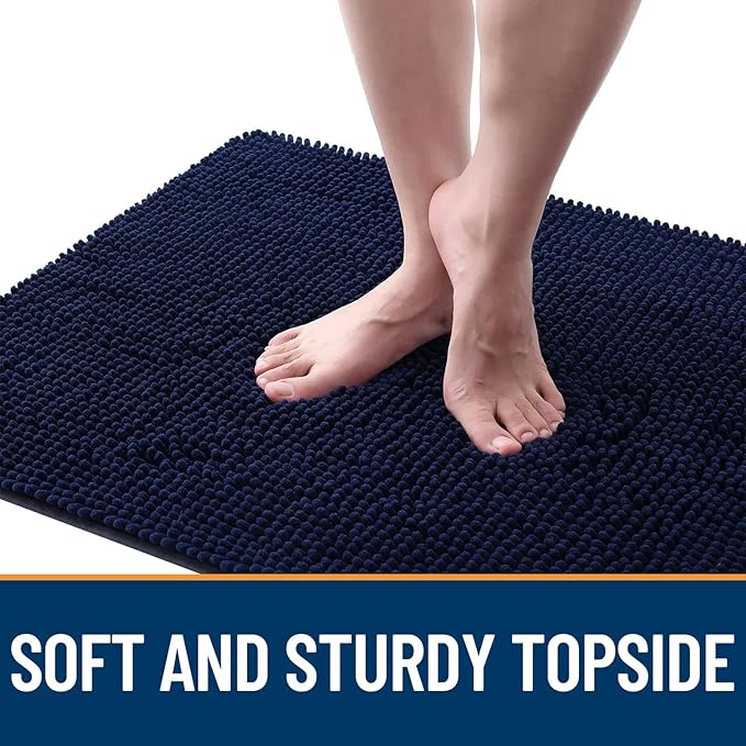 OLANLY Dog Door Mat for Muddy Paws 54x32, Absorbs Moisture and Dirt, Absorbent Non-Slip Washable Doormat, Quick Dry Chenille Mud Mat for Dogs, Entry Indoor Entryway Carpet for Inside Floor, Navy Blue